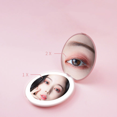 Mini makeup mirror with led light 2X Magnifying USB charging Sensing lighting vanities lighted mirror pocket mirror