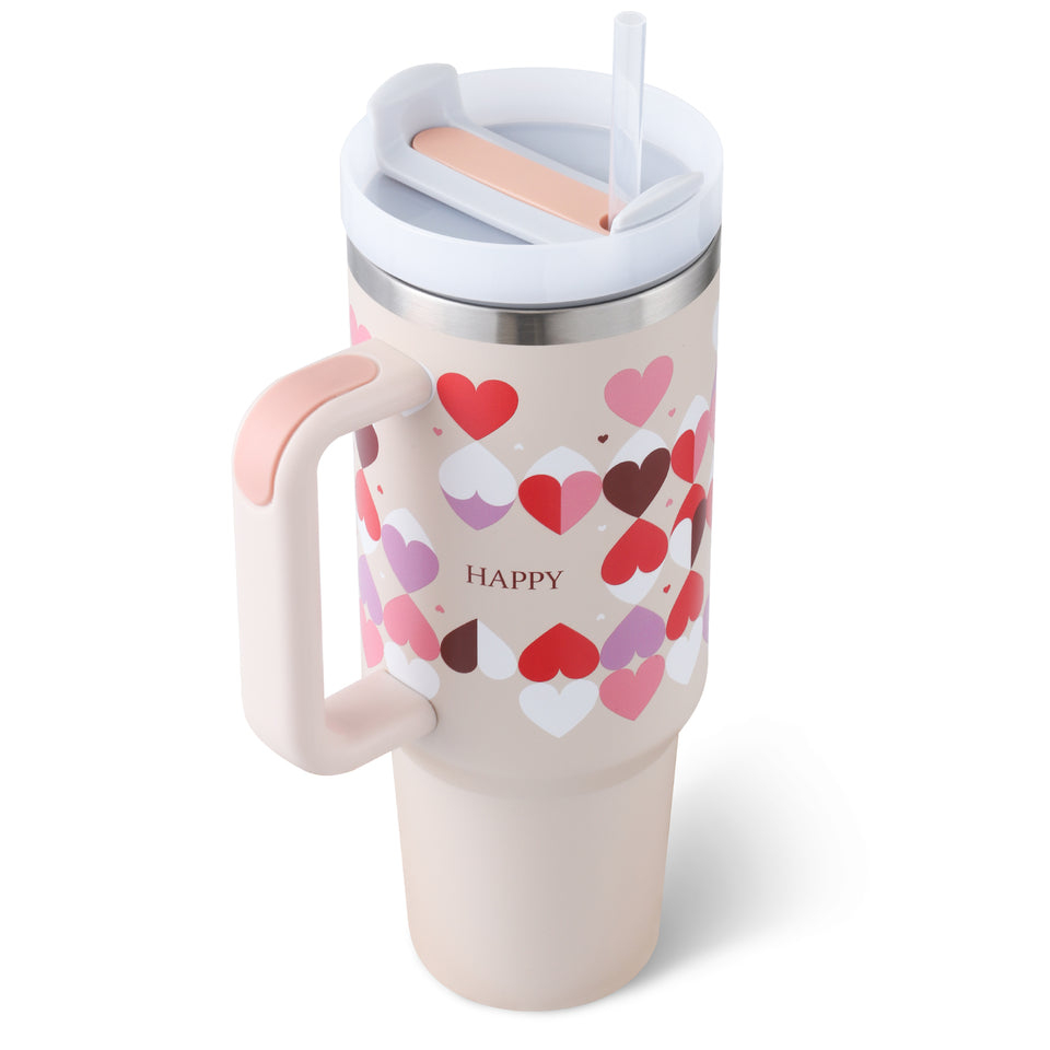 Valentine's Day Gift: Thermal Mug for Women - Portable, Durable, and Stylish, Mug 40oz Straw Coffee Insulation Cup With Handle, Water Bottle BPA Free Thermal Mug
